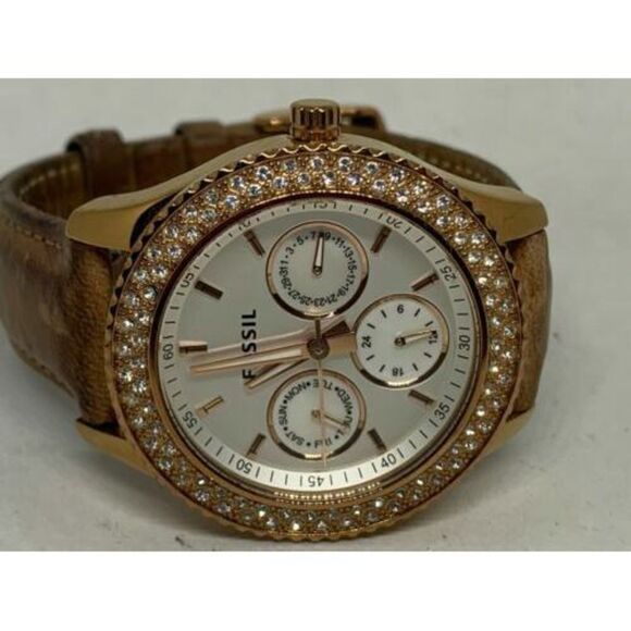 Fossil ES3104 Stella Women's Tan Leather Analog White Dial Quartz Watch Aa148 - Picture 6 of 9